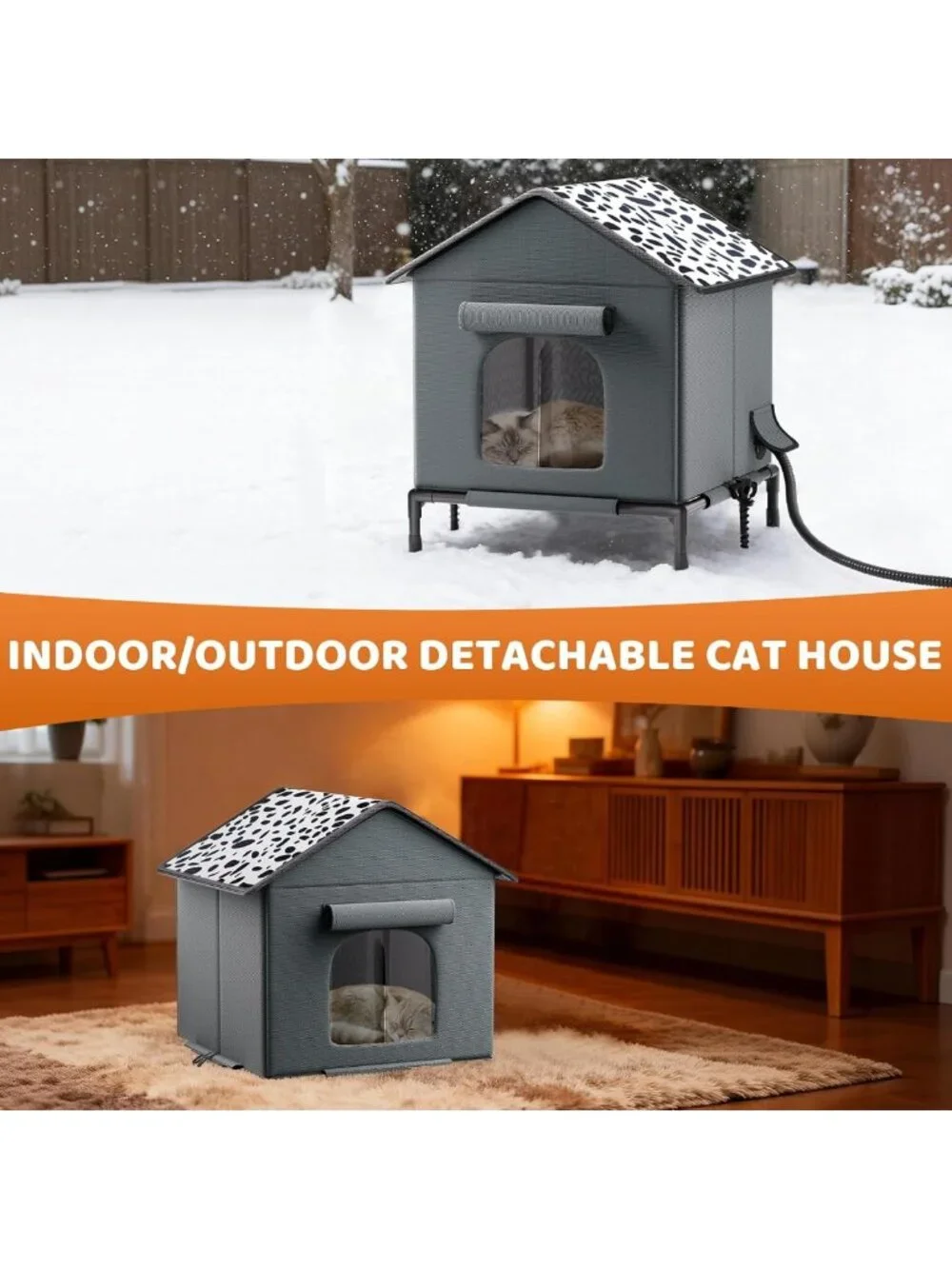 Heated Outdoor Cat House - Weatherproof Insulated Shelter with Heating Pad for